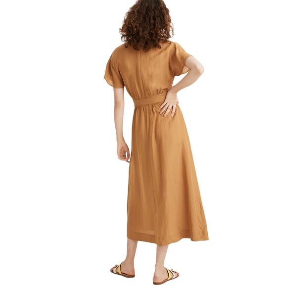 Madewell Linen-Blend Dolman-Sleeve Tie-Waist Midi V-Neck Dress Size 2 - Picture 3 of 9